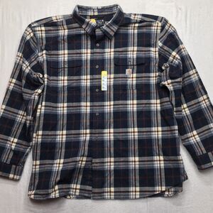 NWT CARHARTT Loose Fit Flannel Shirt Men 3XL Navy Blue Tartan Plaid Work GORP
